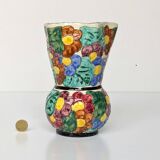 Multicolored Vallauris vase in polychrome earthenware with bas-relief decoration of colored flowers