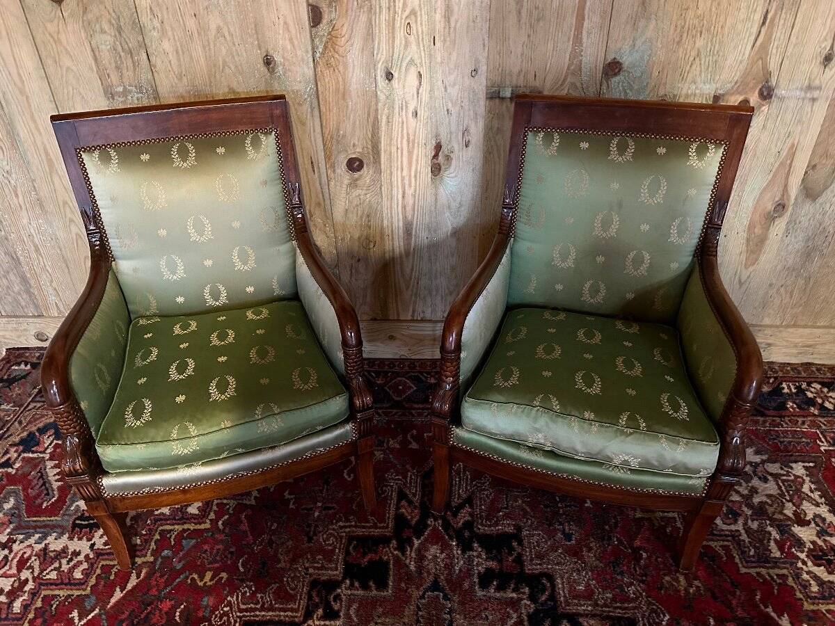 Pair of empire style mahogany shepherdesses.