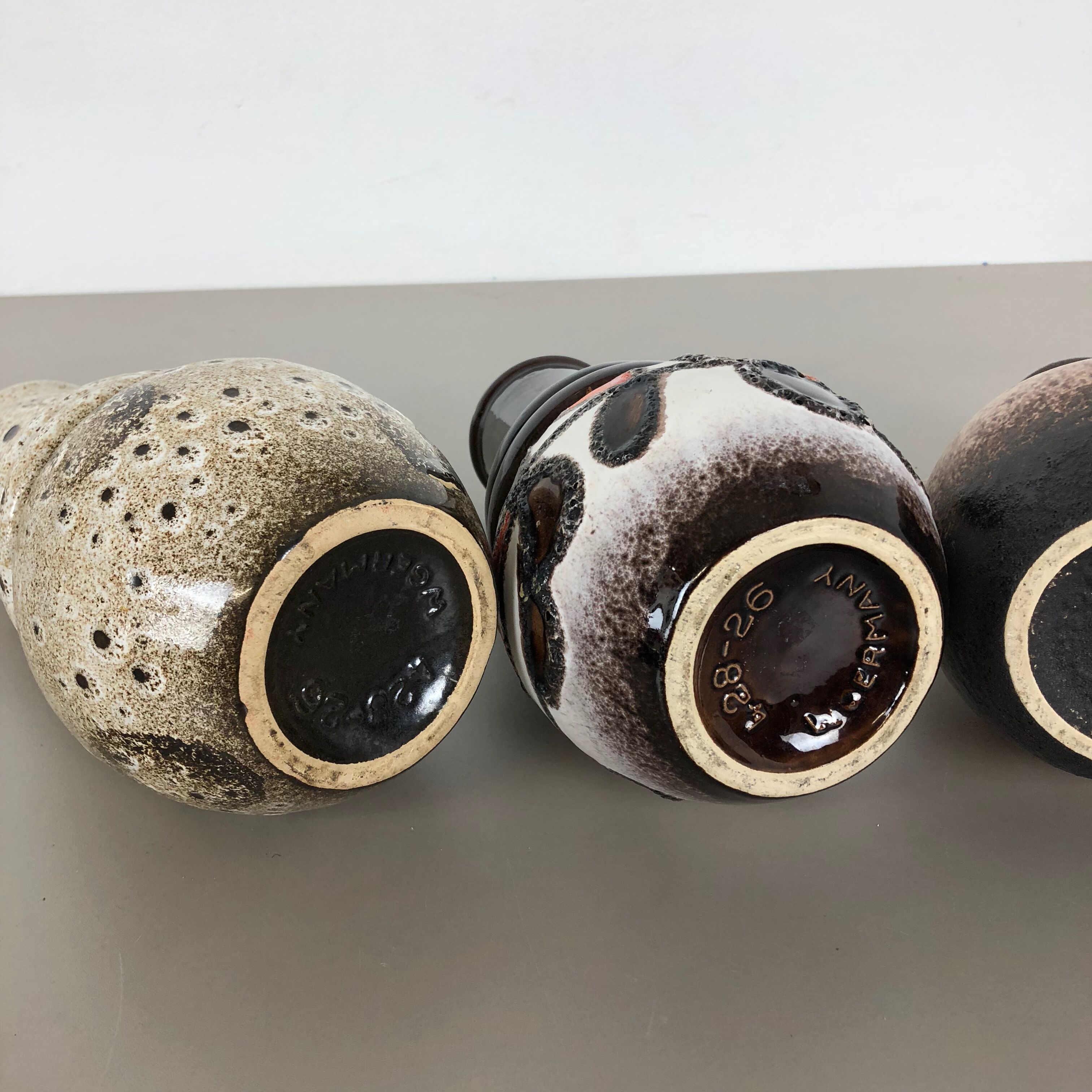 Set of three 1970s pottery fat lava "vienna" vases made by Scheurich, Germany