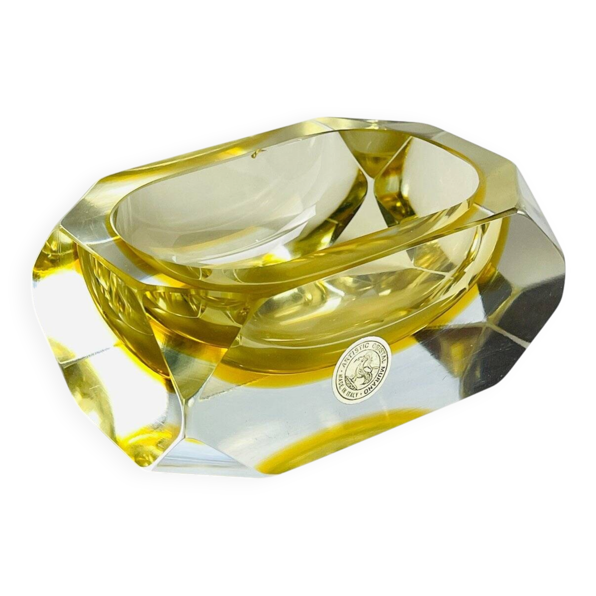 Original yellow Murano glass ashtray by Bucella Cristalli Murano, 1970s.
