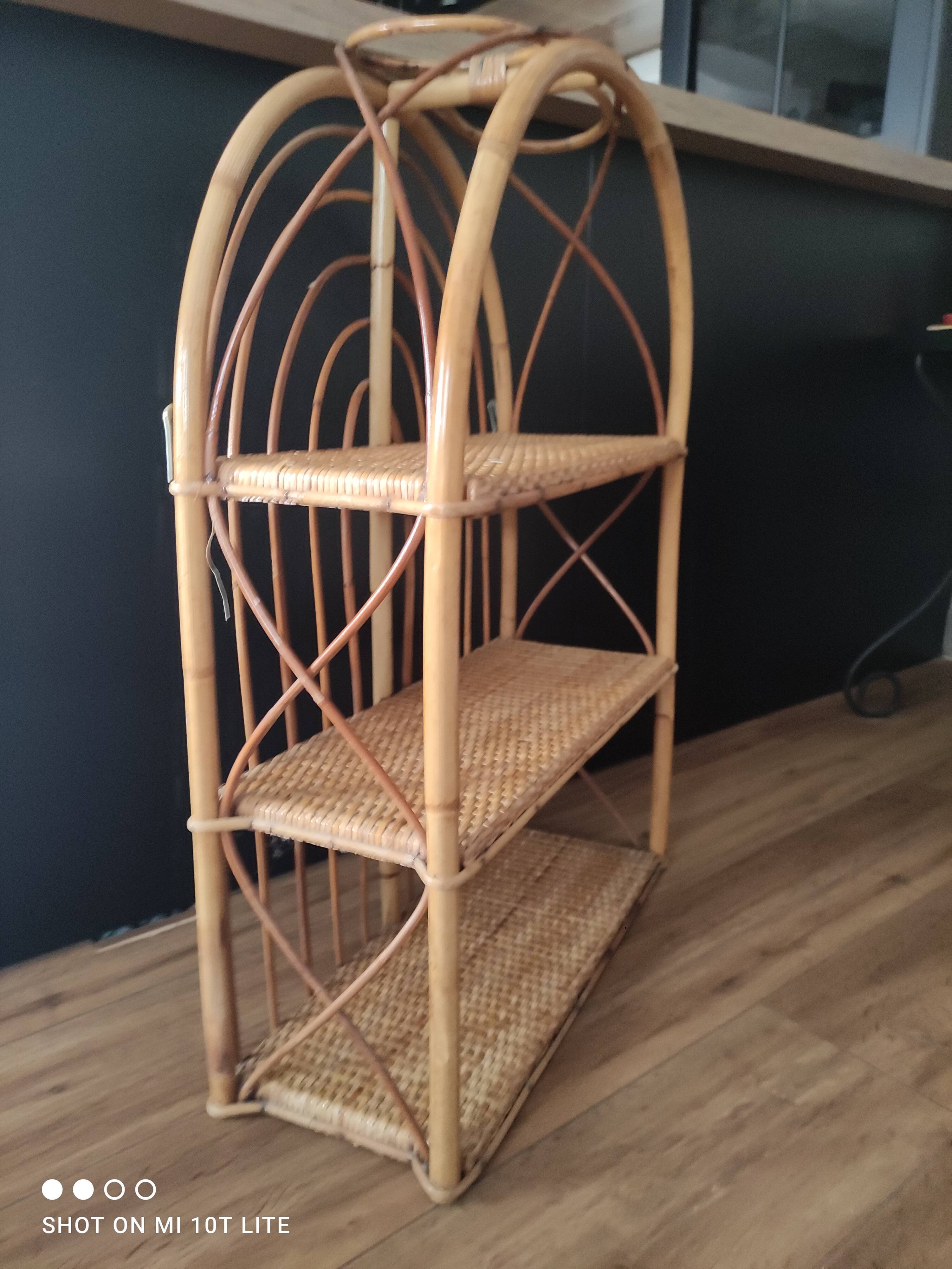 Shelf arch vintage rattan light honey 3 levels