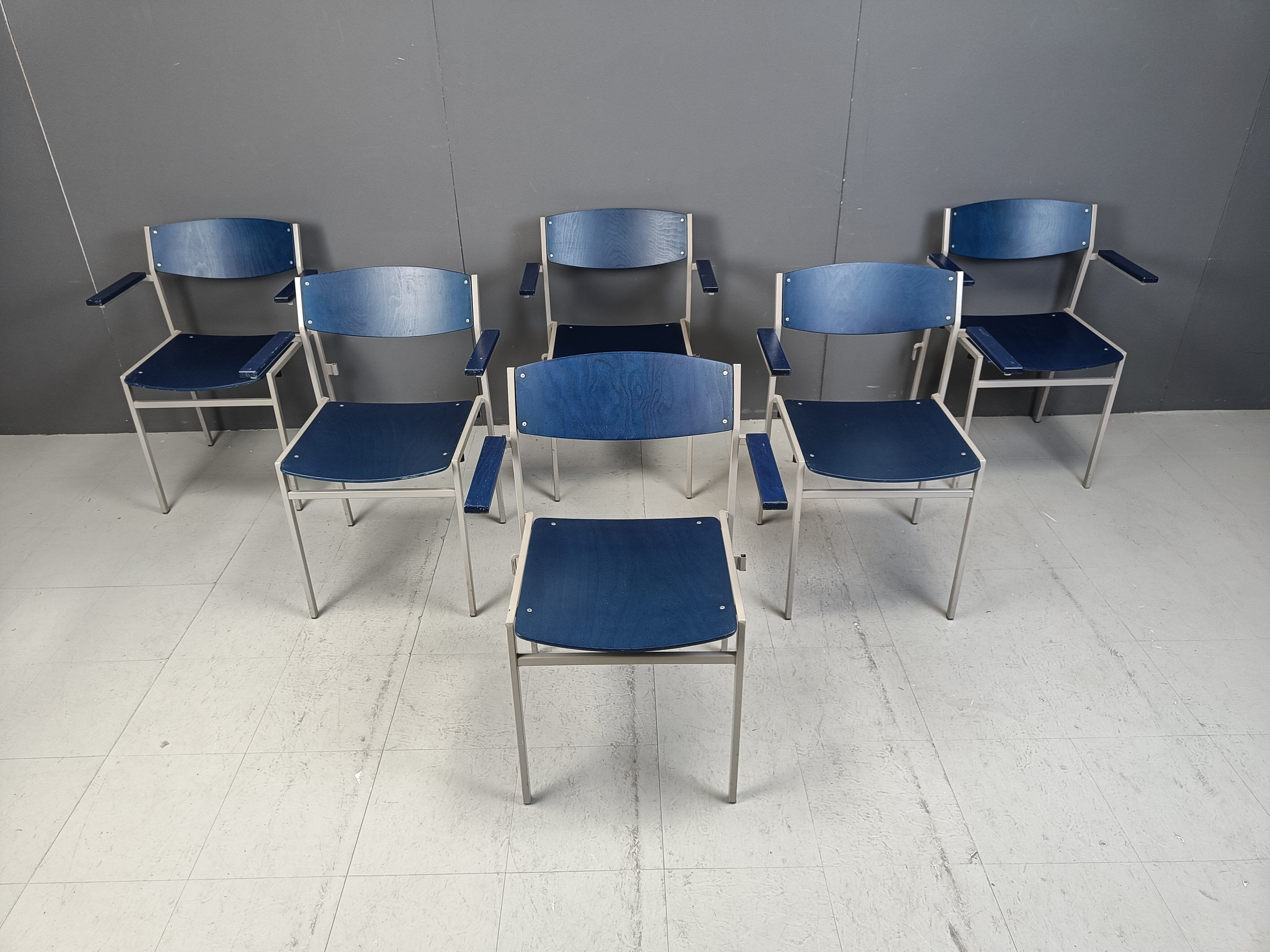 Minimalist metal and plywood stackable armchairs by Gijs Van Der Sluis