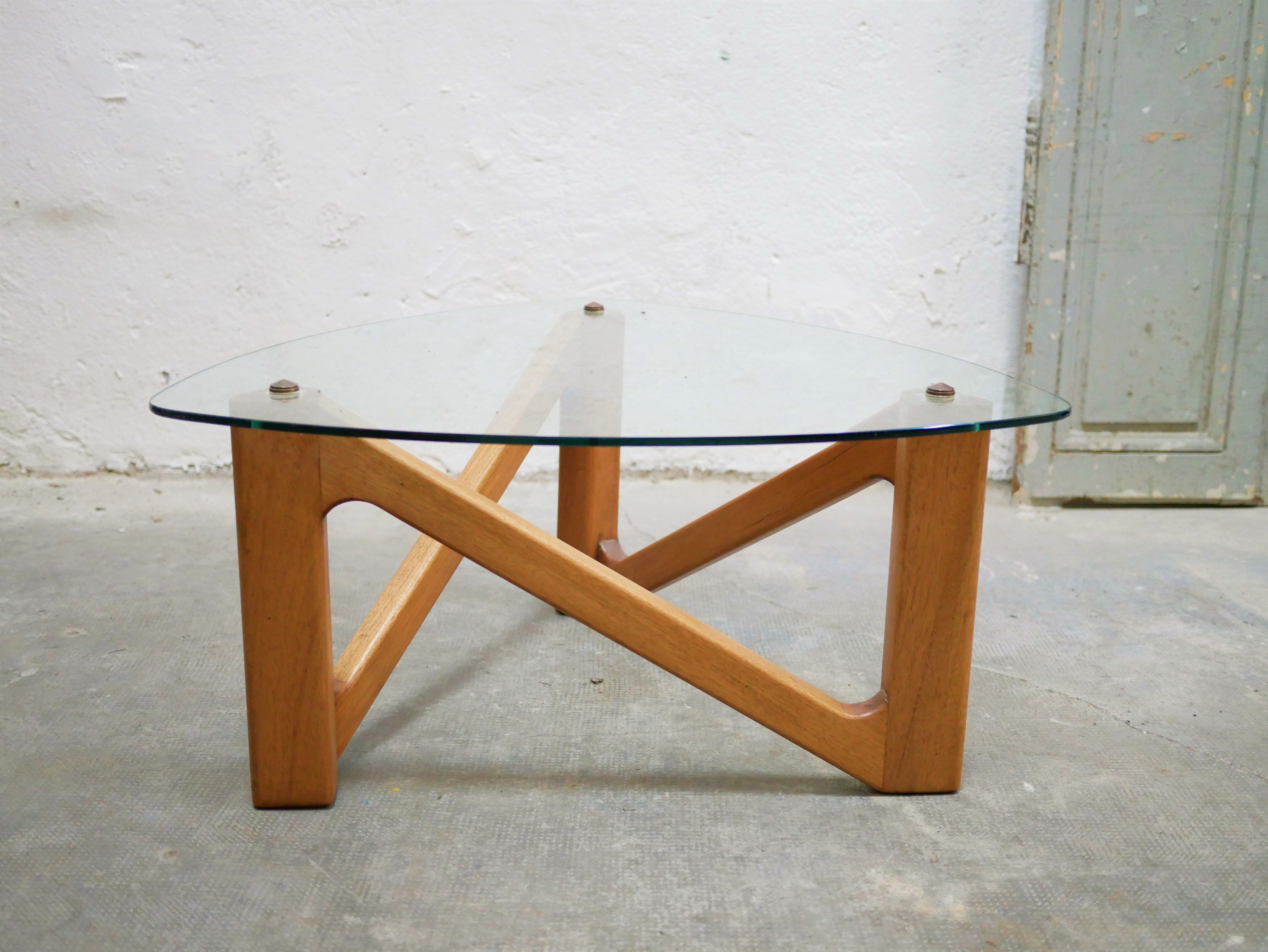Vintage coffee table in wood and glass