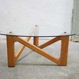 Vintage coffee table in wood and glass