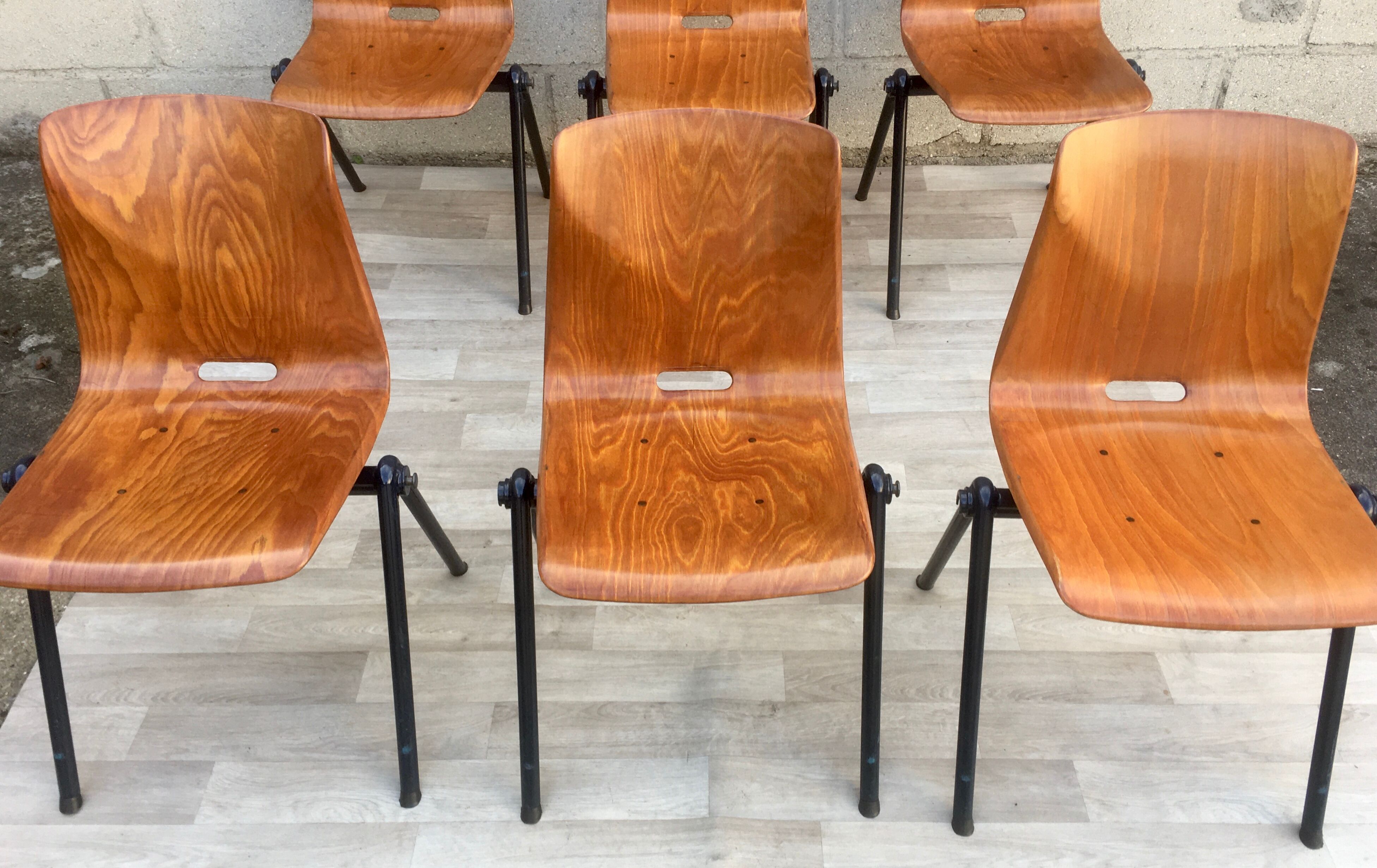 Set of 6 Galvanitas S30 industrial chairs