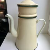 glazed teapot in yellow and green metal early twentieth century
