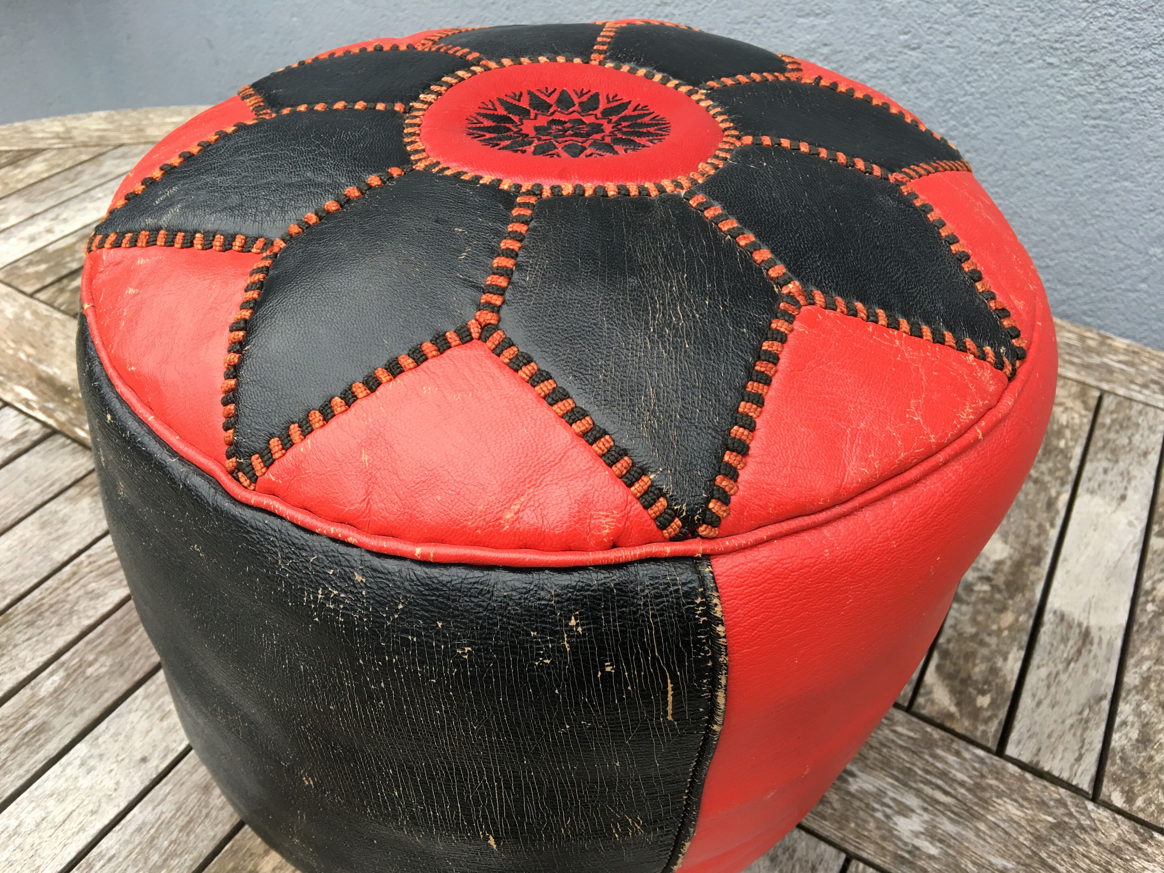 Moroccan leather pouf circa 1970