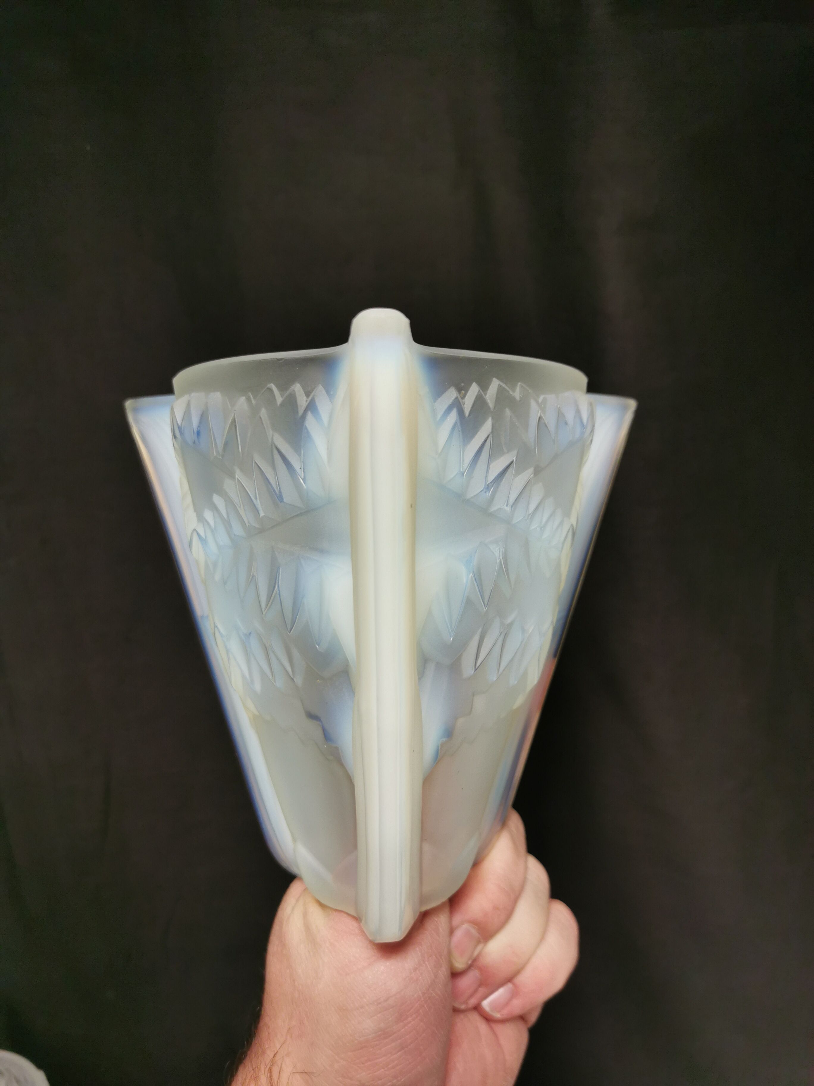 Petitot art deco chandelier, opalescent glass