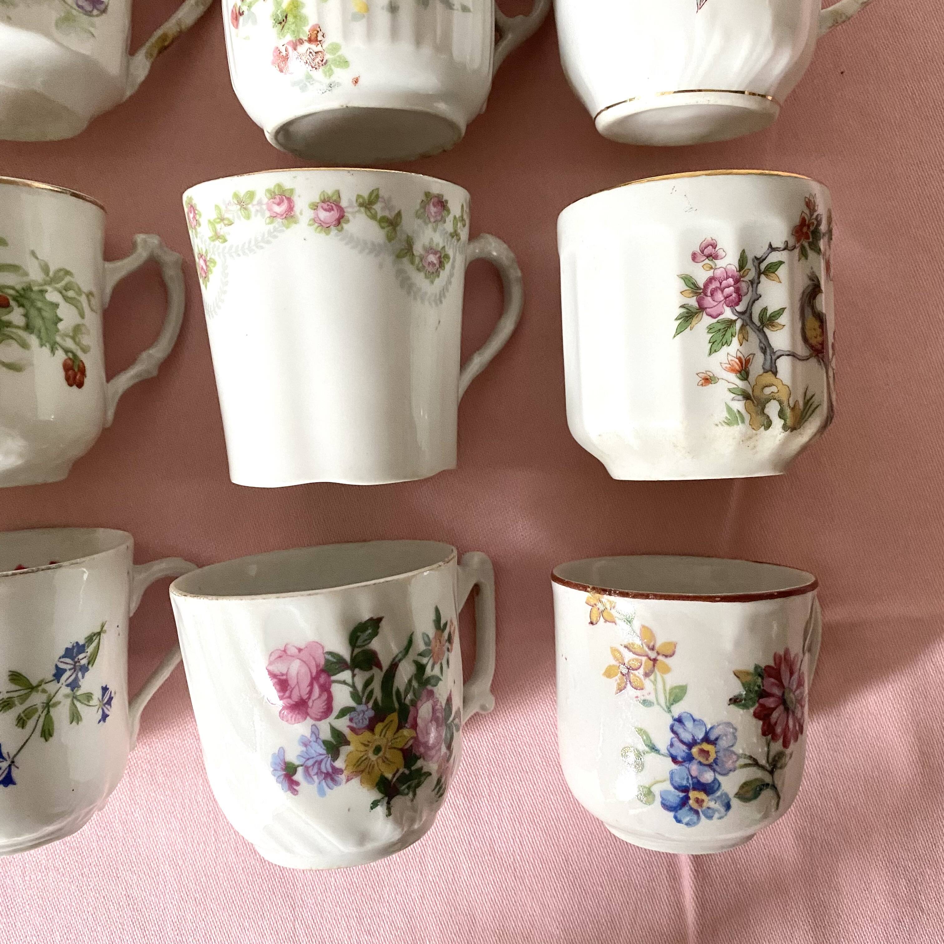 Old flowery coffee cups mismatched