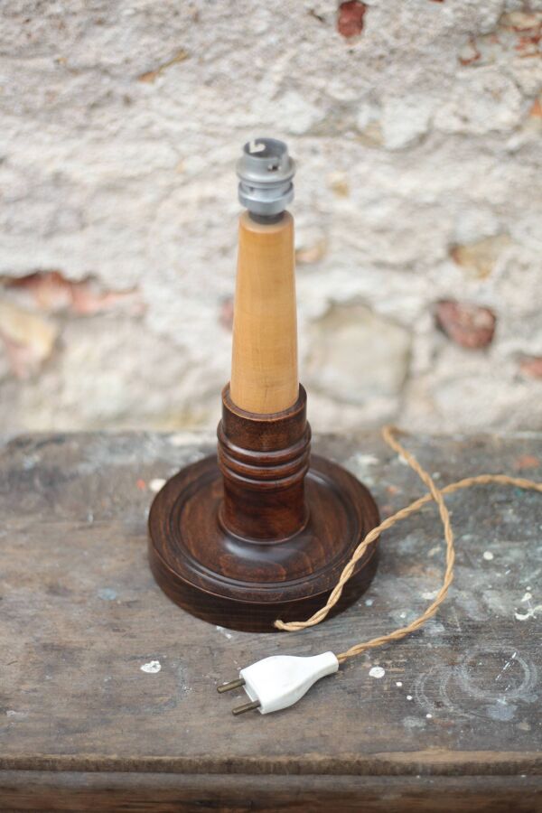 Lampe bois art déco style , pied de lampe bois vintage, lampe à poser