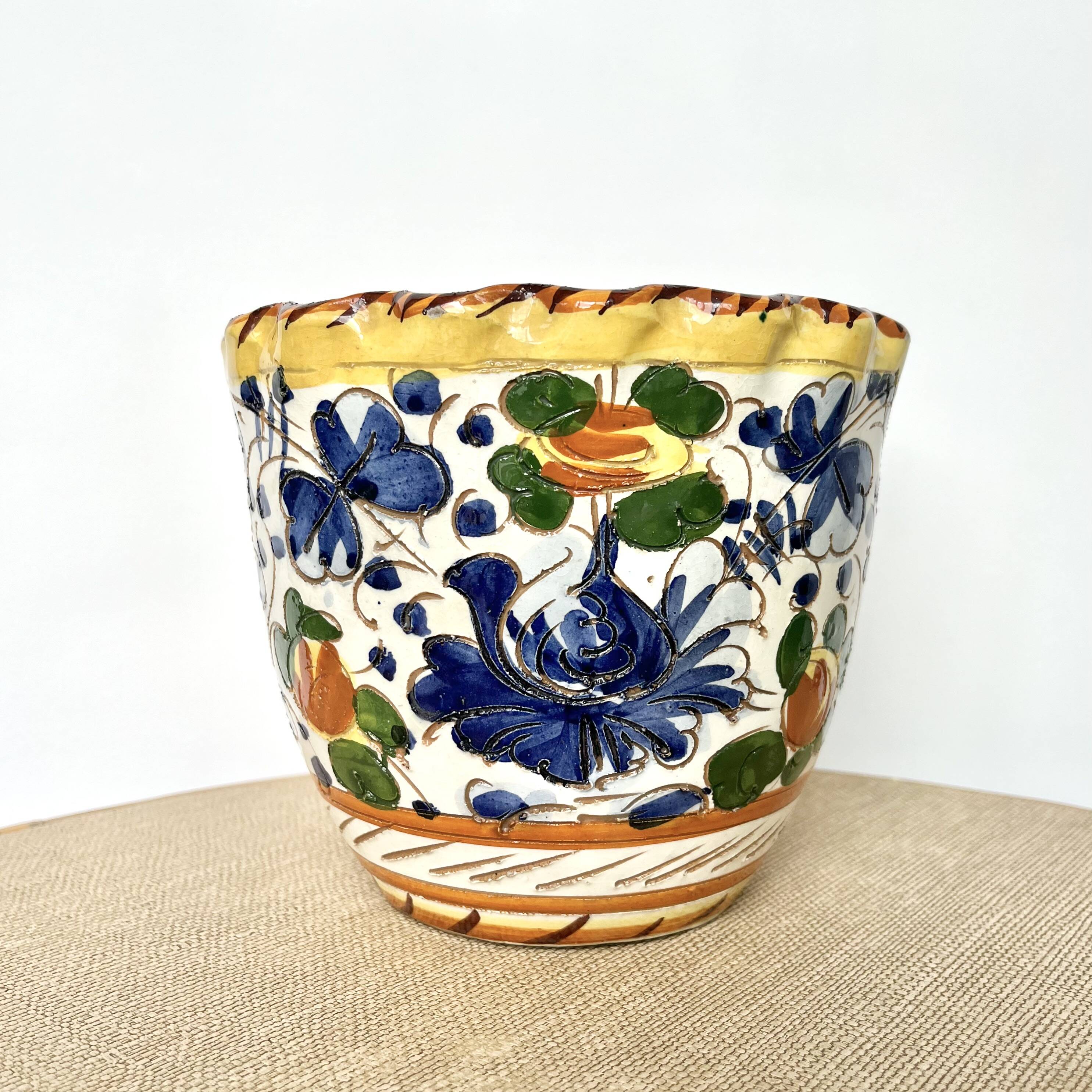 Cache pot fleurs plante céramique émaillée