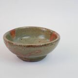 Small bowl in water green glazed ceramic with coral pink pattern