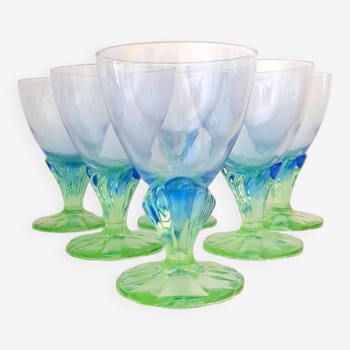 6 grands verres à eau vintage vert et bleu