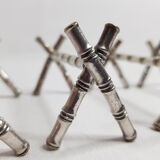Set of six knife holders in silver metal in imitation of bamboo