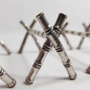 Set of six knife holders in silver metal in imitation of bamboo