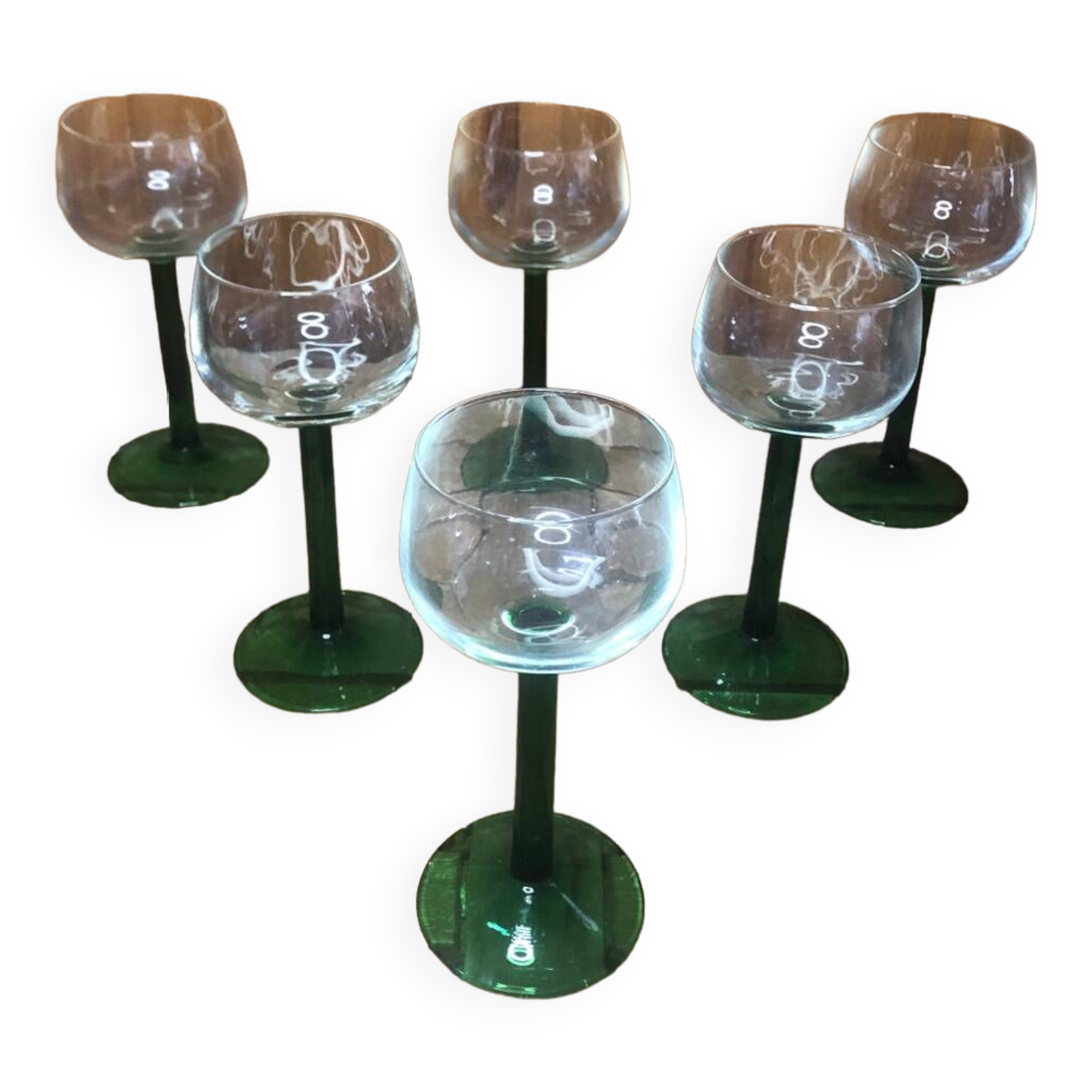 Set of 6 alsace balloon wine glasses vintage green glass