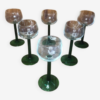 Série de 6 verres à vin ballon alsace verre vert vintage