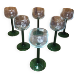 Set of 6 alsace balloon wine glasses vintage green glass