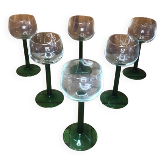 Set of 6 alsace balloon wine glasses vintage green glass