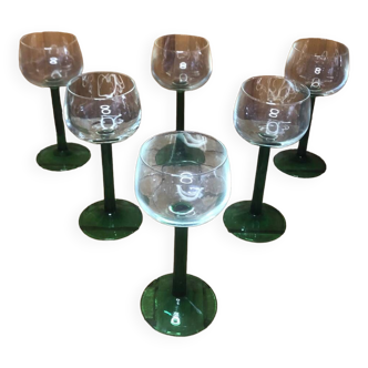 Série de 6 verres à vin ballon alsace verre vert vintage