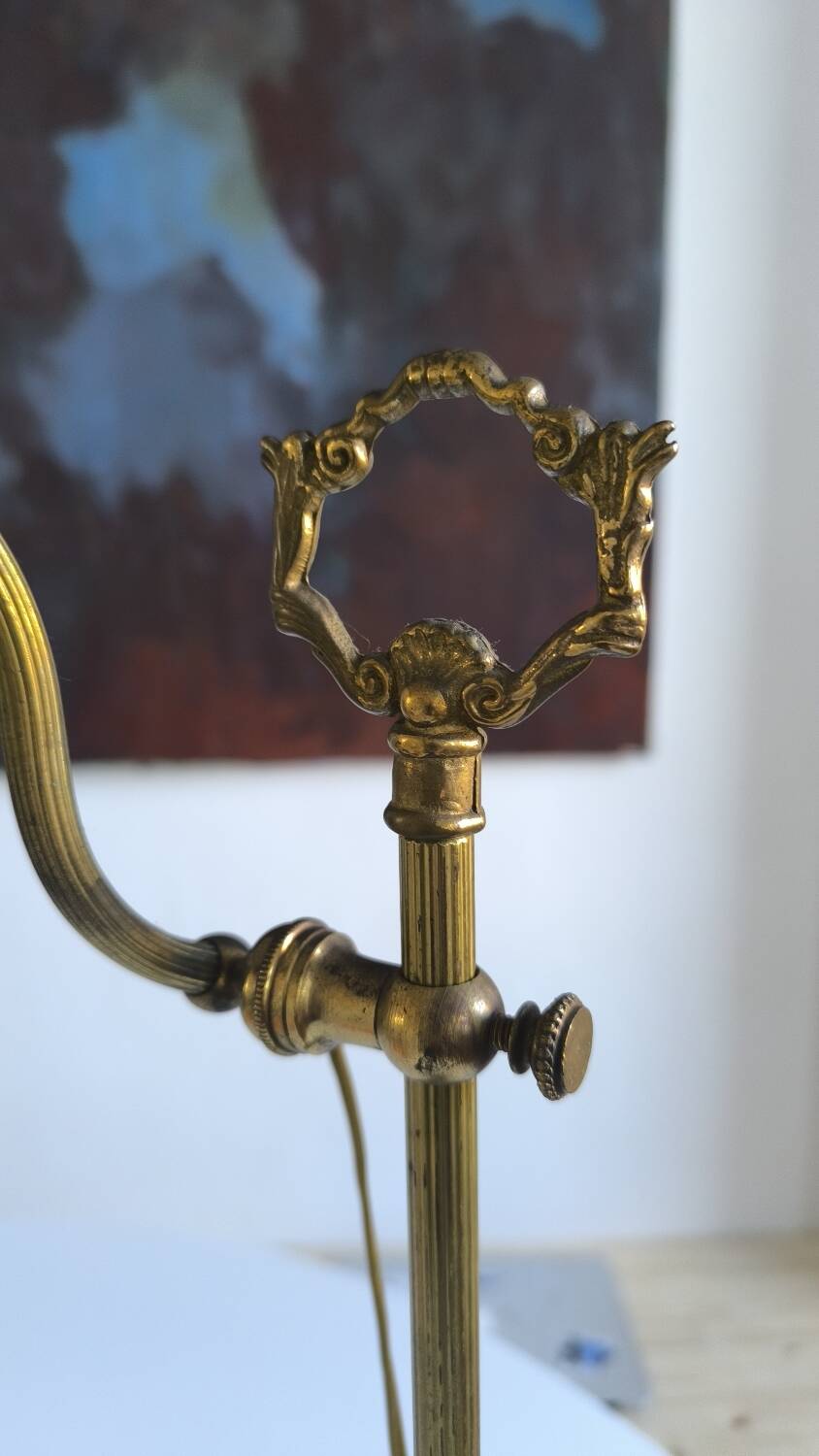 Art Deco bronze and frosted glass tulip lamp