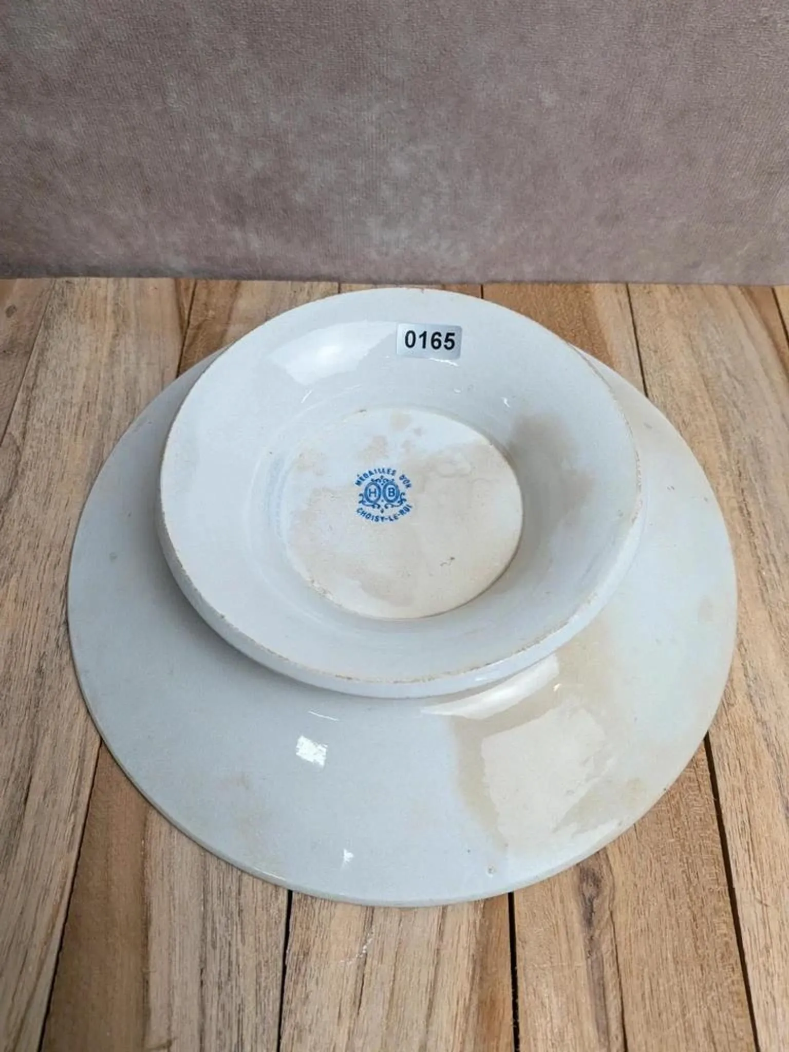 Compotier sur pied bas Terre de fer HB Choisy-le-Roi – Décor oiseaux bleu