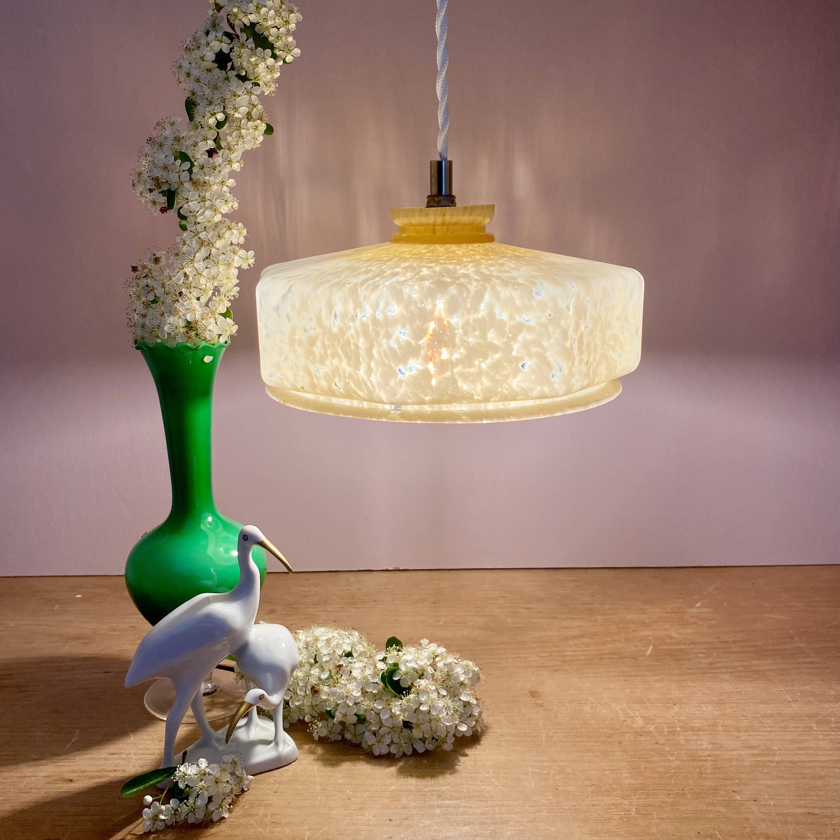 Vintage yellow Clichy glass lampshade pendant light