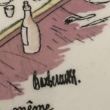 Cheese dish with humorous drawing signed