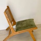 Wicker and corduroy armchair