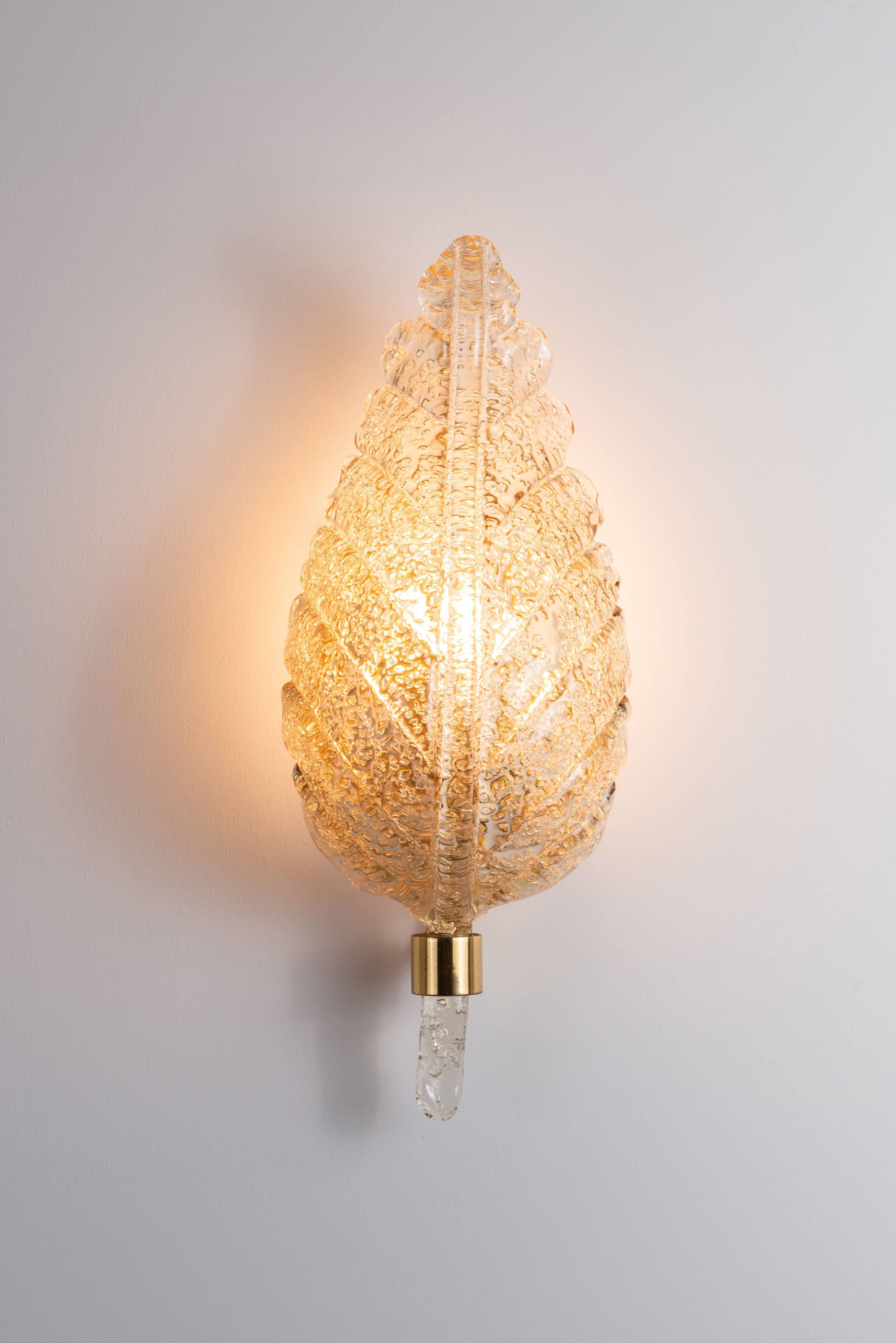 Frosted glass leaf wall lamp by Hillebrand, Germany, 1970s