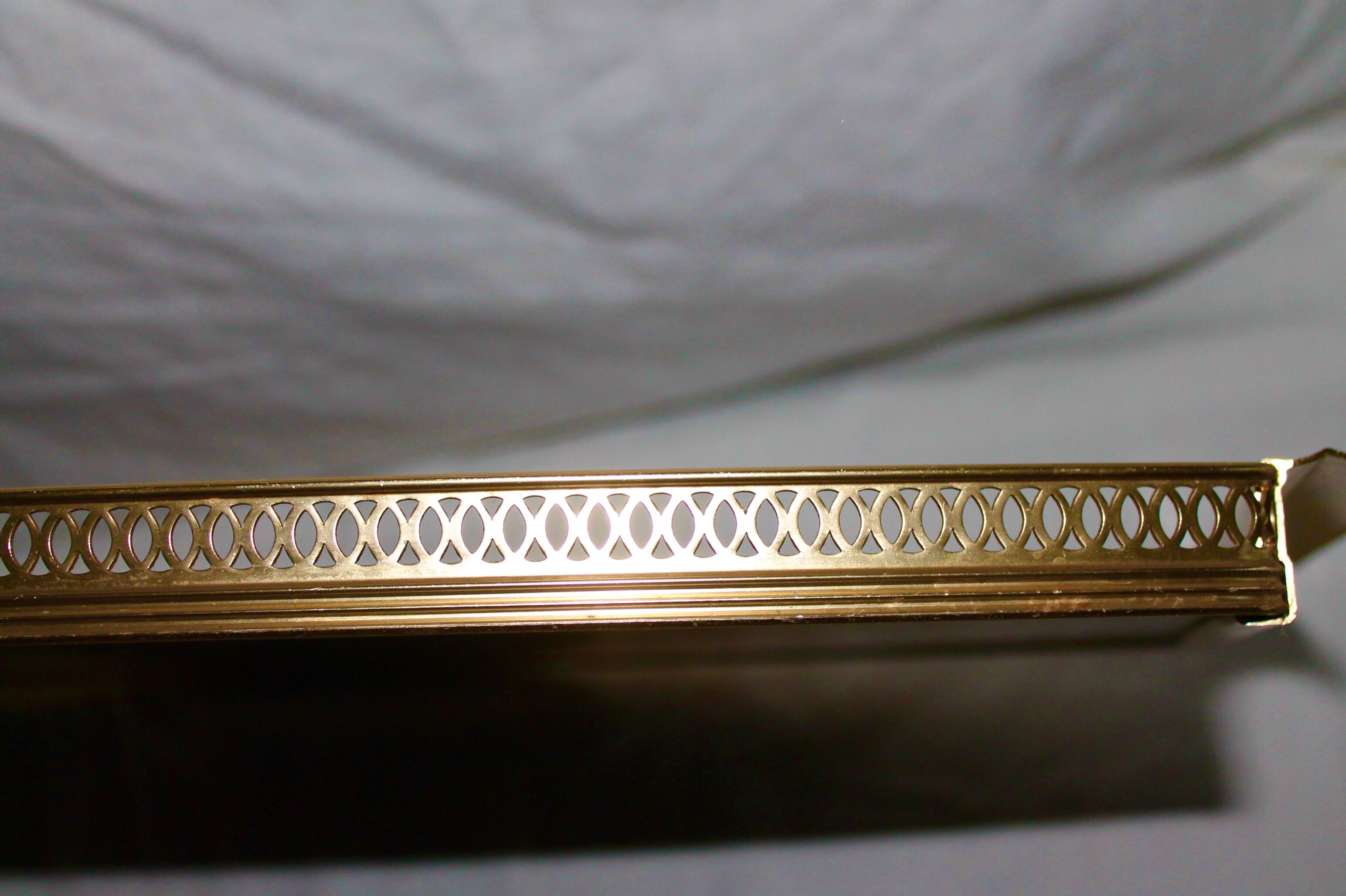 golden metal lace serving tray and wood veneer