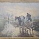 Tableau Huile sur Toile Paysage chevaux ruisseau - Signé M.T. Flabault 1929