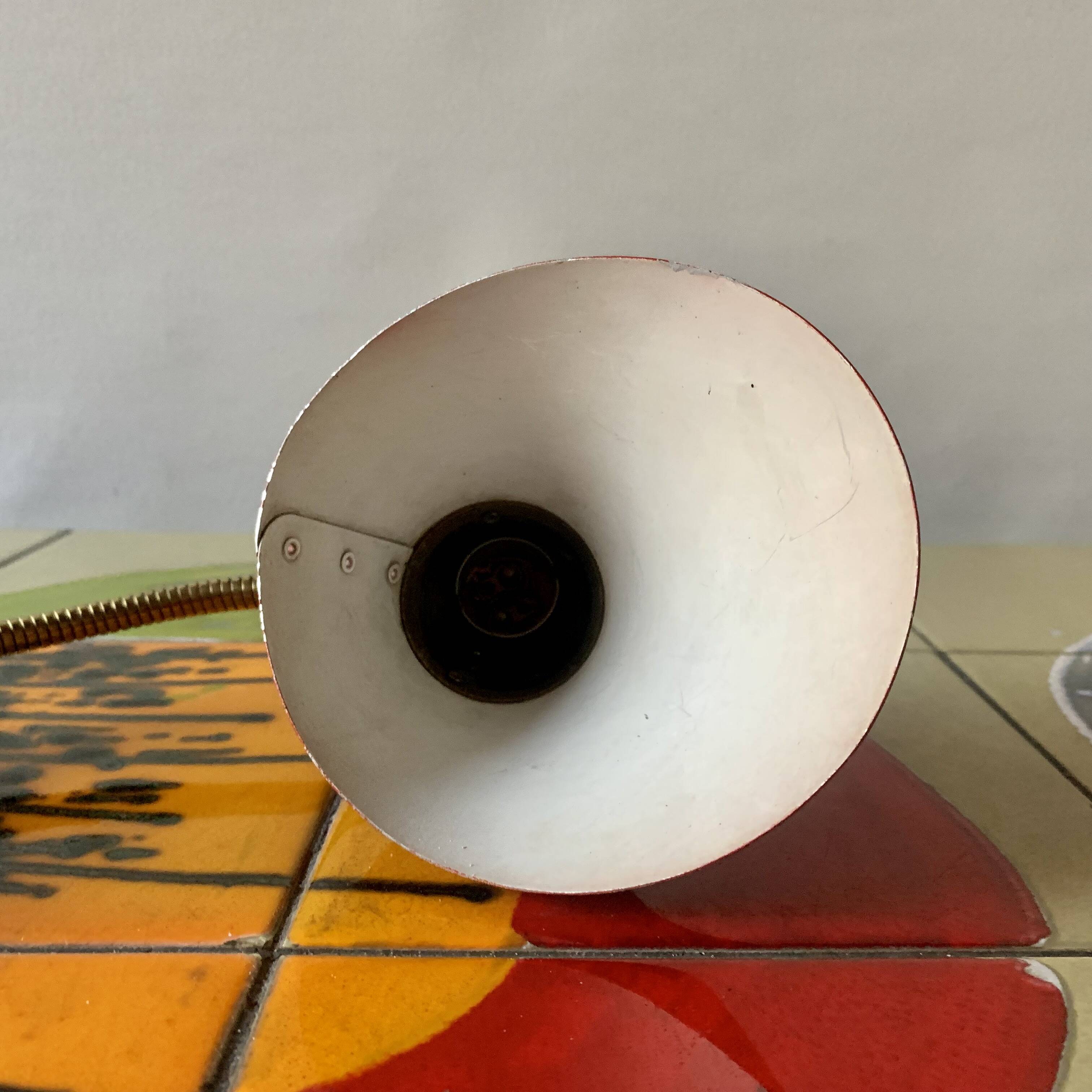 Brass and red painted metal clamp desk lamp - 1950s