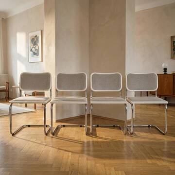 Set of 4 Marcel Breuer tubular chairs, mid-century modern Bauhaus chrome cantilever dining chairs, 20th century