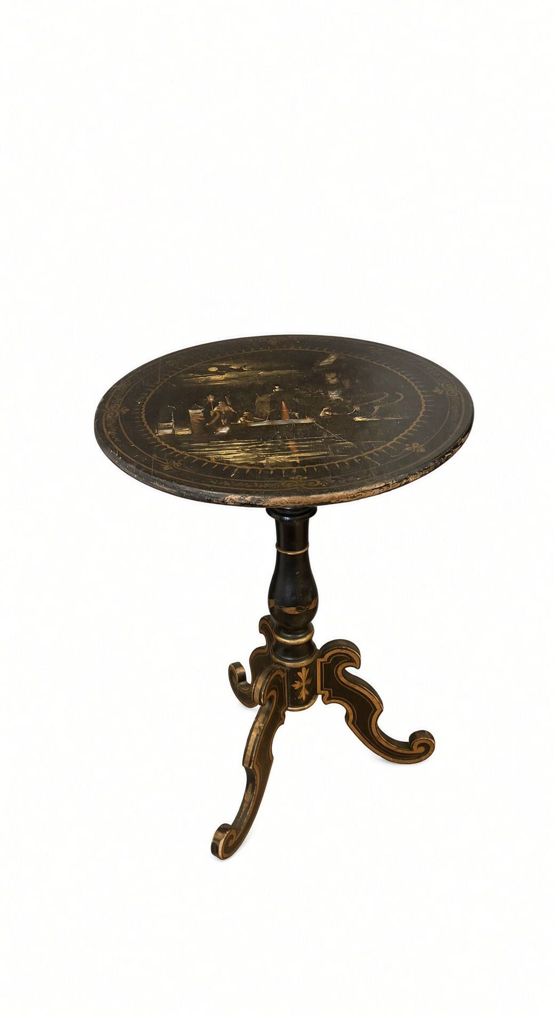 Tilting gueridon Napoleon III; Venetian scene in moonlight; D50cm
