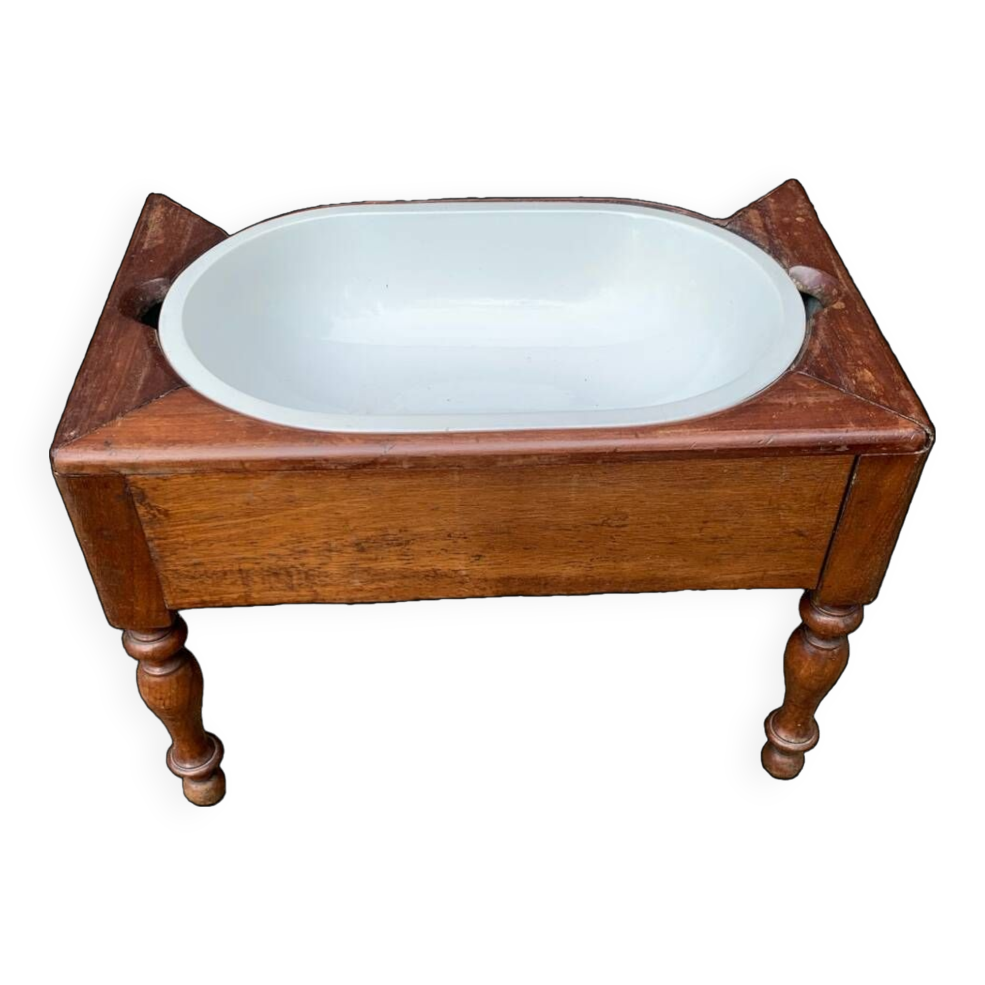 Antique bidet circa 1900, wood and porcelain