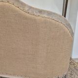 Louis XV style bench sofa in pink fabric and burlap
