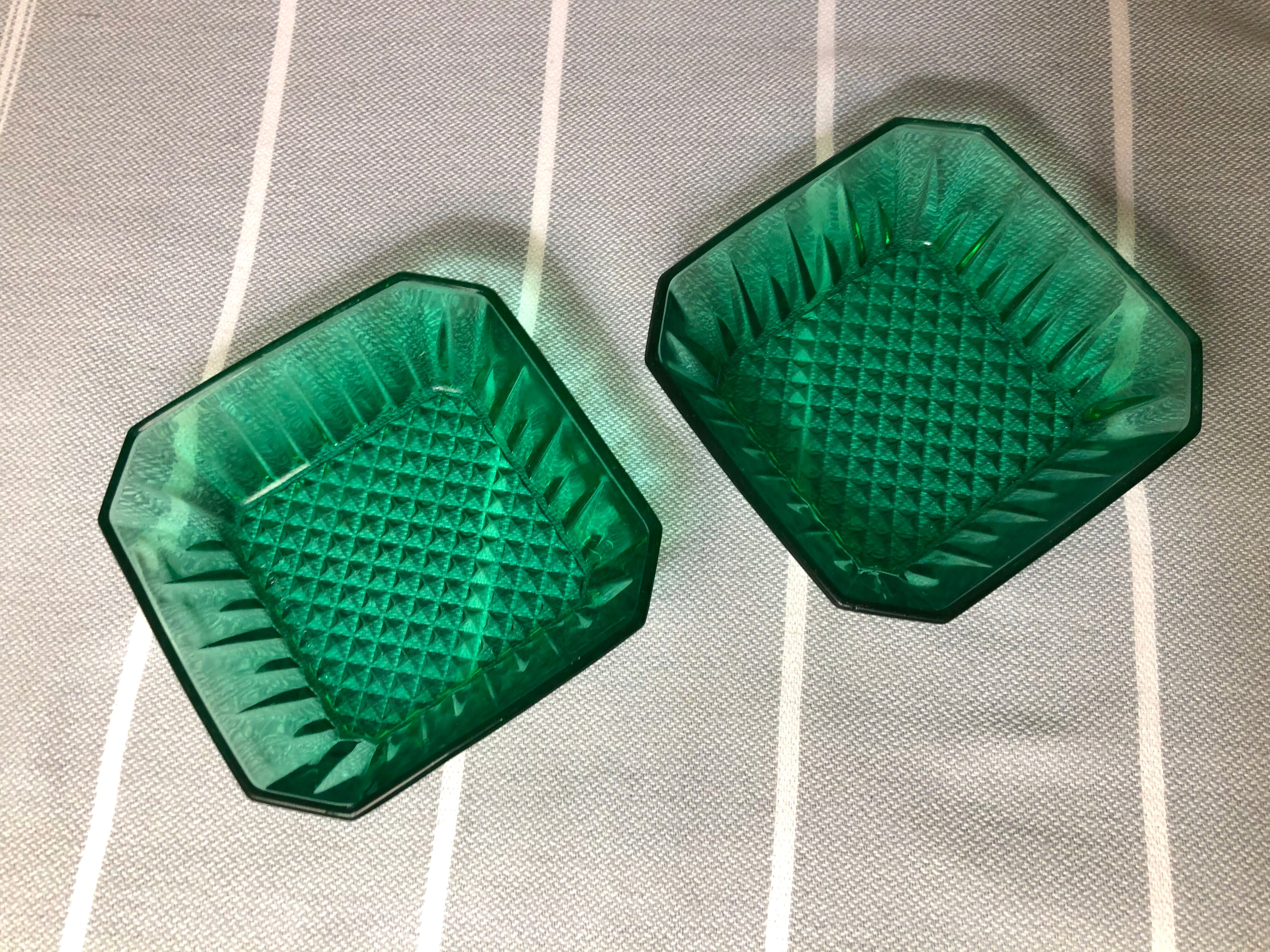 Vintage square ramekins made of Arcoroc glass - Emerald Green