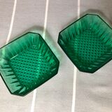 Vintage square ramekins made of Arcoroc glass - Emerald Green