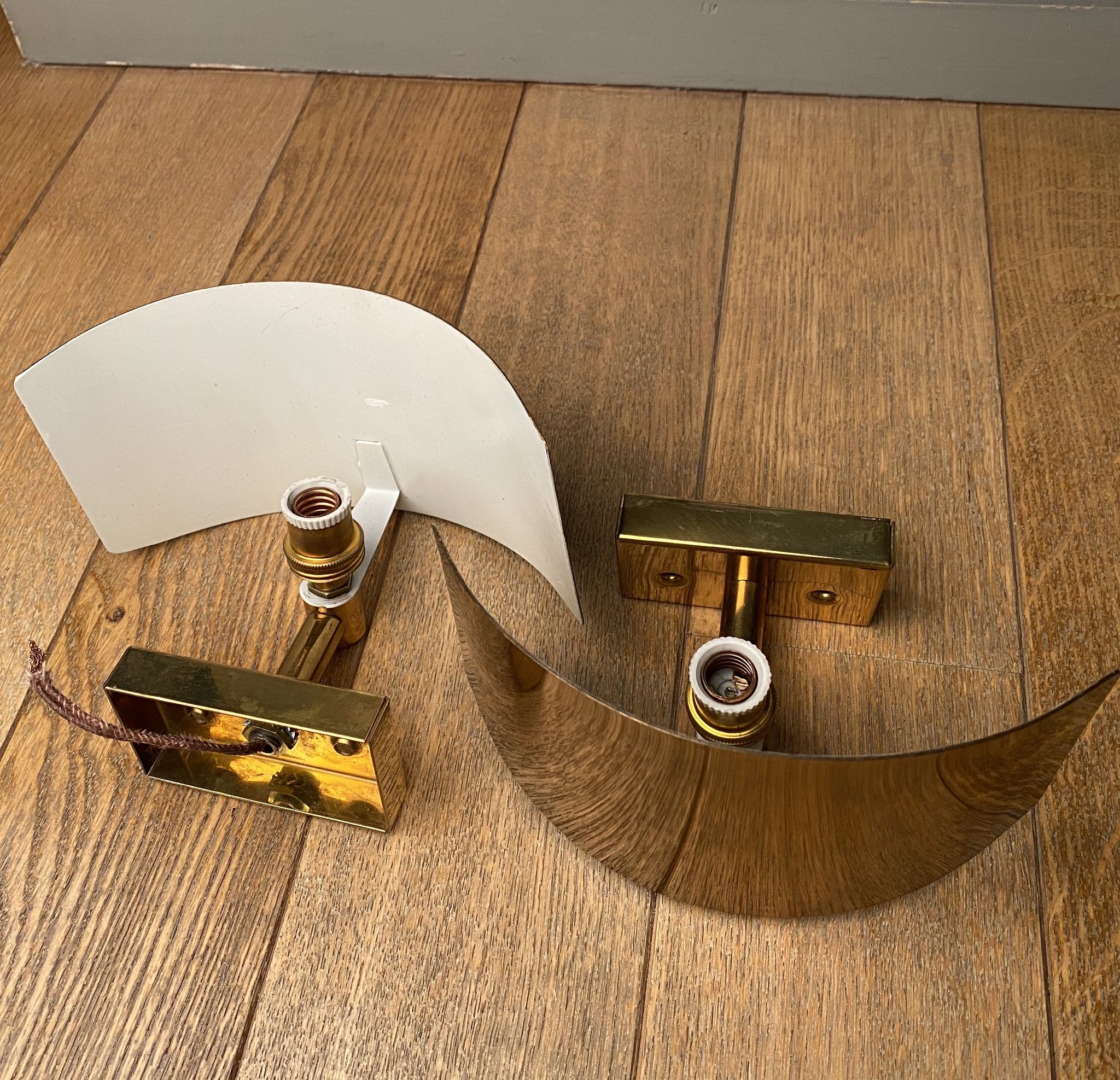 Pair of gilded brass and varnish sconces from SCE circa 1980