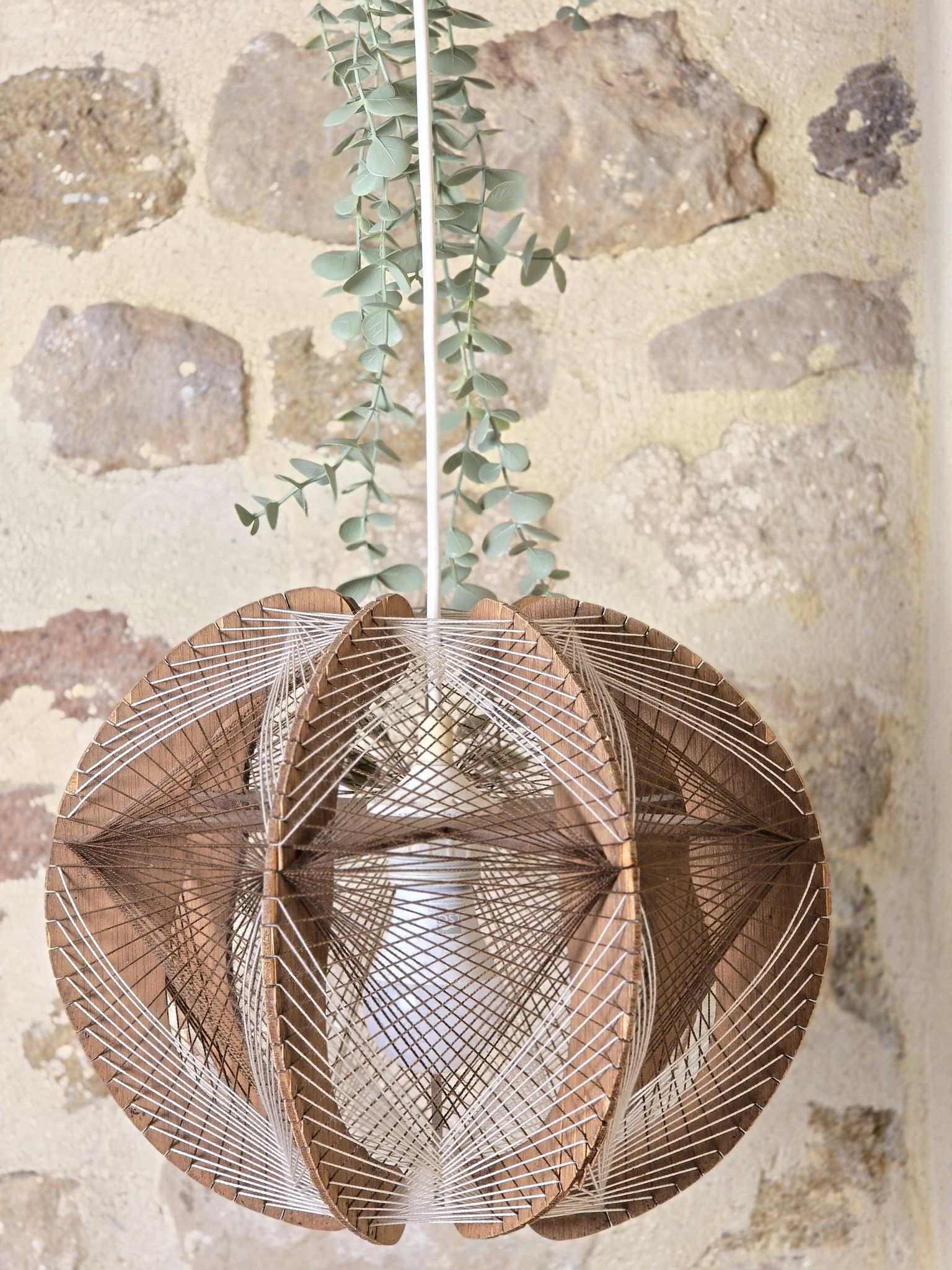 Vintage Scandinavian suspension string art wood and thread – 1970s design
