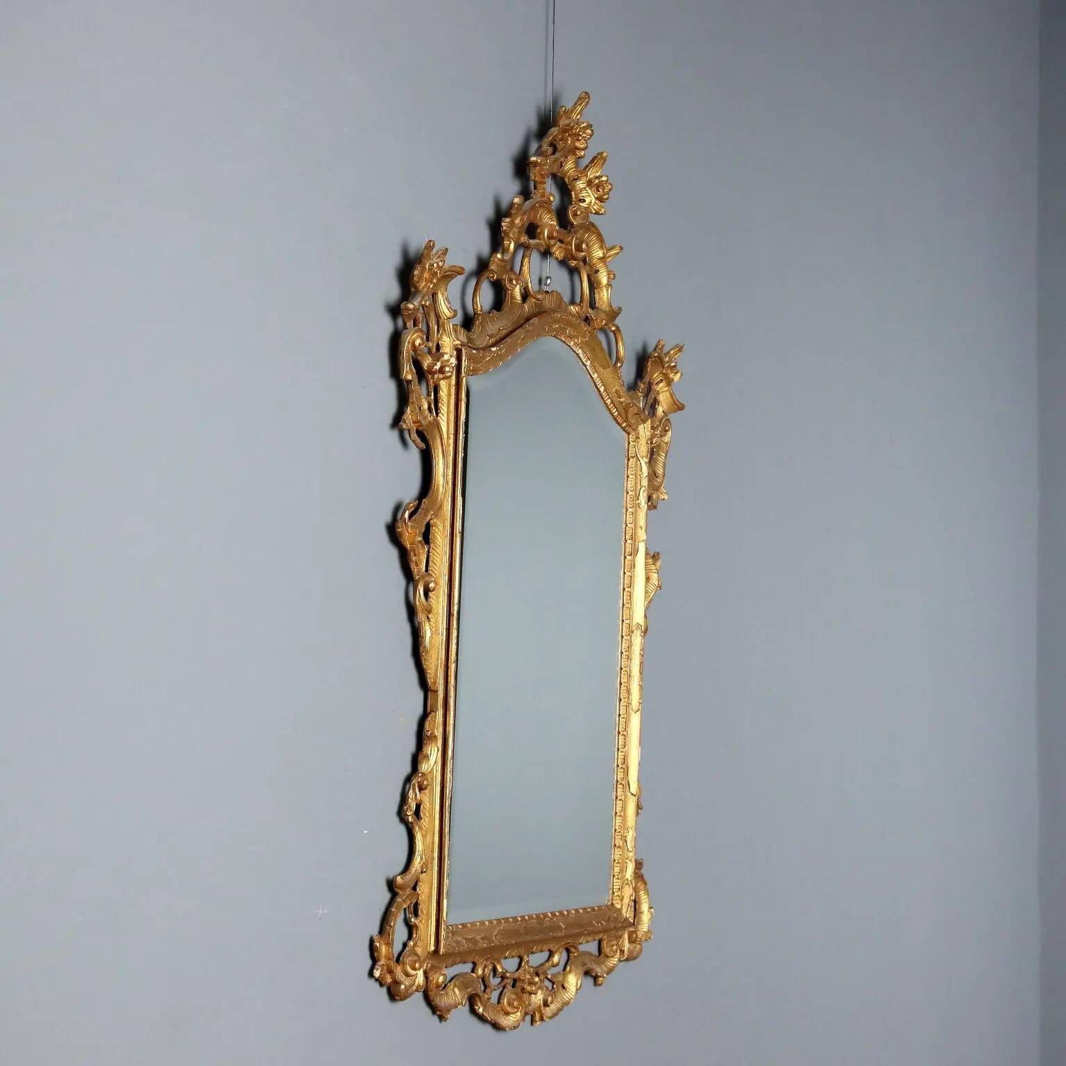 Antique baroque mirror in carved and gilded wood, Italy, 20th century