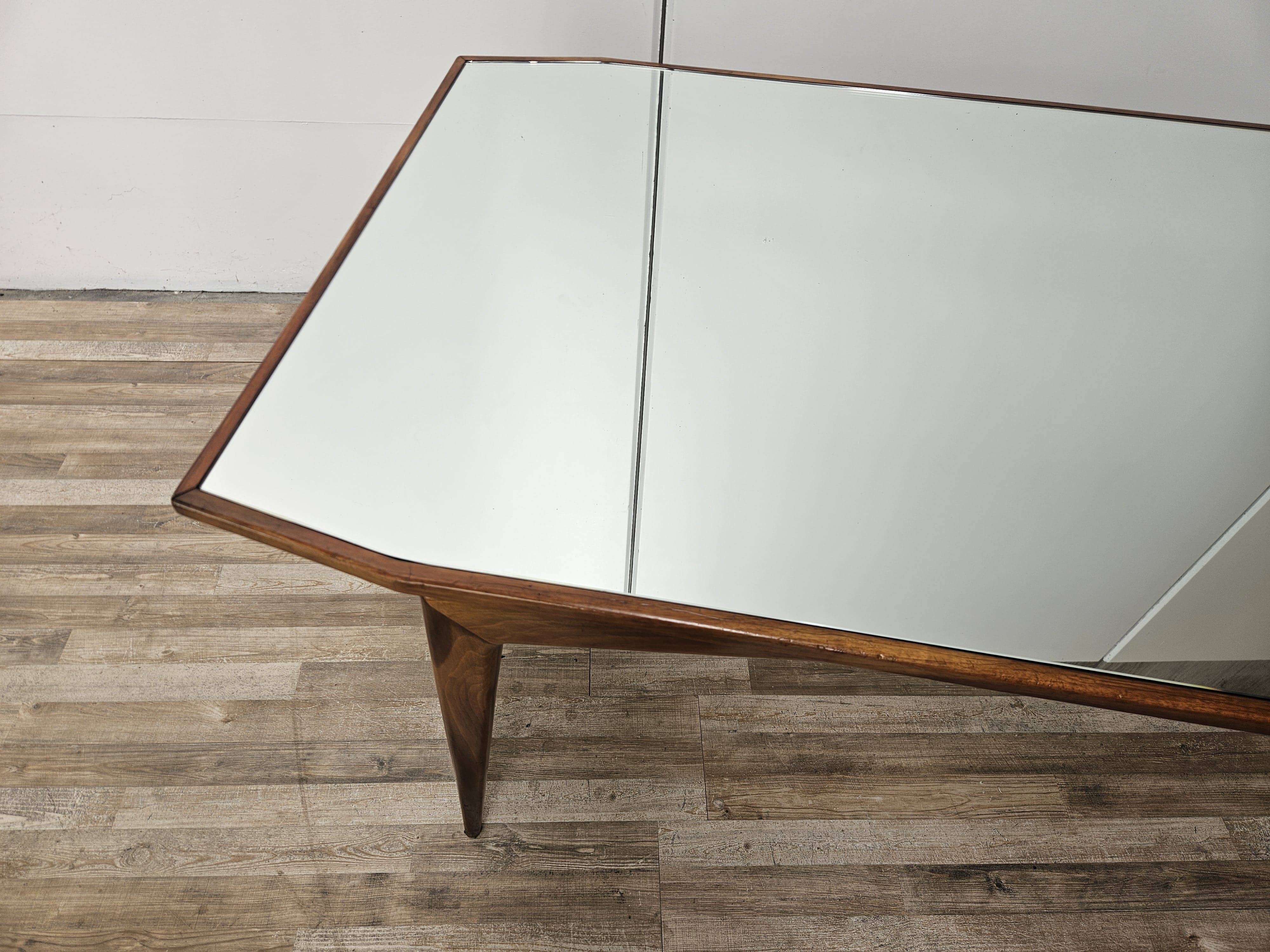 1950s wooden dining table with mirrored top