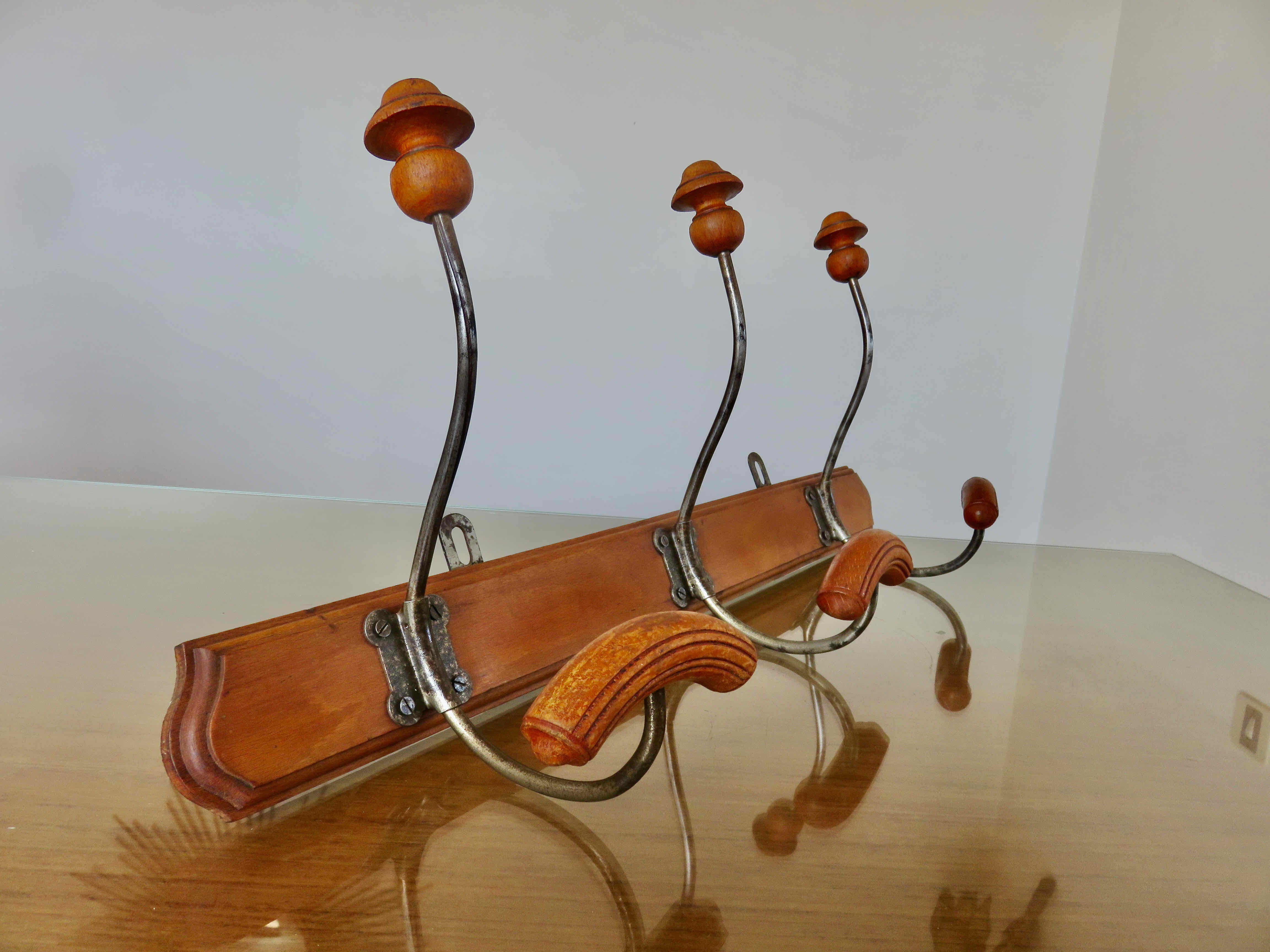 Coat rack bistro 3 hooks metal and wood 30s 40