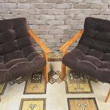 Pair of Yngve Ekström pine armchairs 1970
