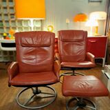 Pair of Lounge Chairs + Malung Leather Ottoman from the 90's