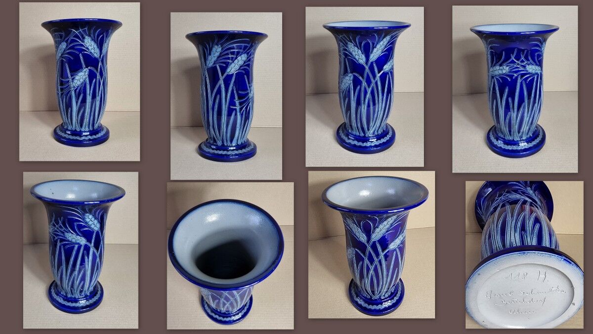Blue-decorated stoneware vase Marcel Schmitter Betchdorff