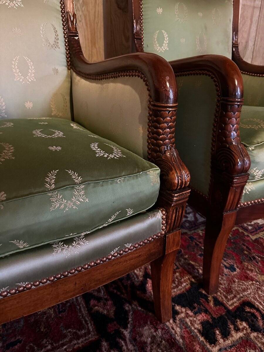 Pair of empire style mahogany shepherdesses.