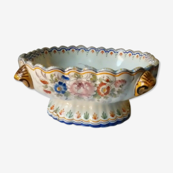 Coupe en faience de nevers decor floral papillon