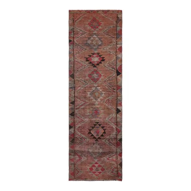 1970s Turkish Oushak Handmade Wool Cotton Orange Runner Rug 78x355
